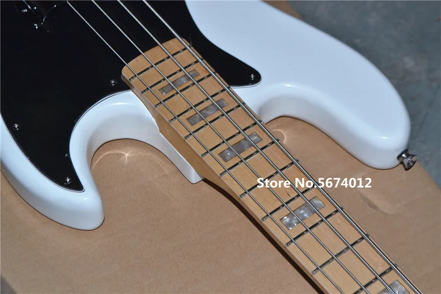 Tovarne neposredno visoko kakovostnih belih 4 strunski bas kitara javor xylophone vratu black guard se lahko meri