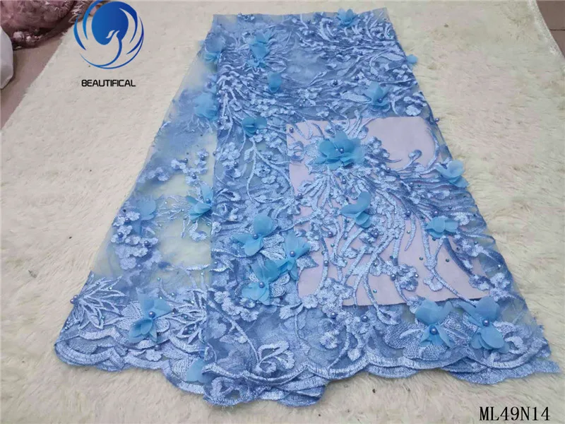 BEAUTIFICAL modra čipke tkanine poročno obleko 3d tkanine til kroglice čipke nigerijski šivanje tkanine francoski čipke 3d ML49N14