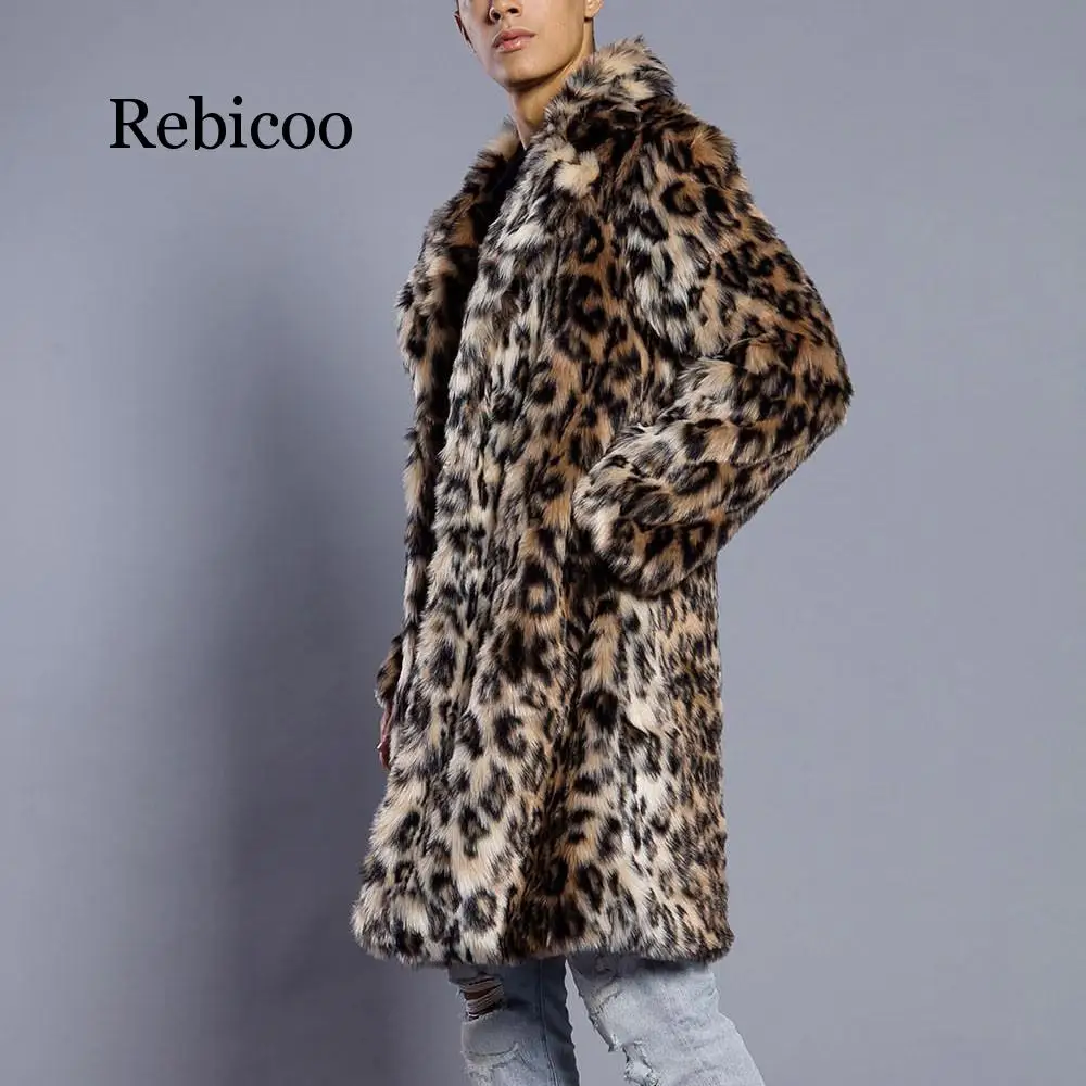 2019 jeseni in pozimi nove Evropske in Ameriške leopard barve, imitacija krzna, moške obleko ovratnik ovratnik plašč priljubljena topel plašč mal