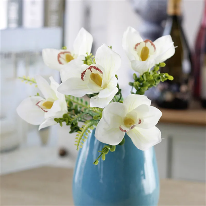 5 glav novo simulacijo orhideja šopek poceni visoke kakovosti jedilno mizo dekoracijo žive lepe ponaredek svile cvetja 30 cm