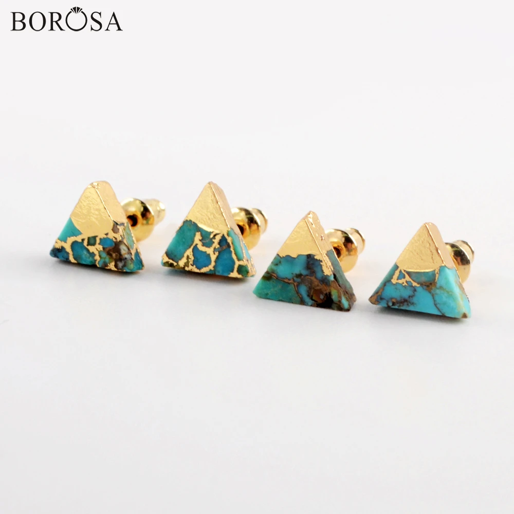 BOROSA Moda Naravnih Turquoises Klinov Uhani za Ženske predpisovanjem 9 mm Trikotnik, Kvadrat, Krog Uhani Boho Nakit G1986