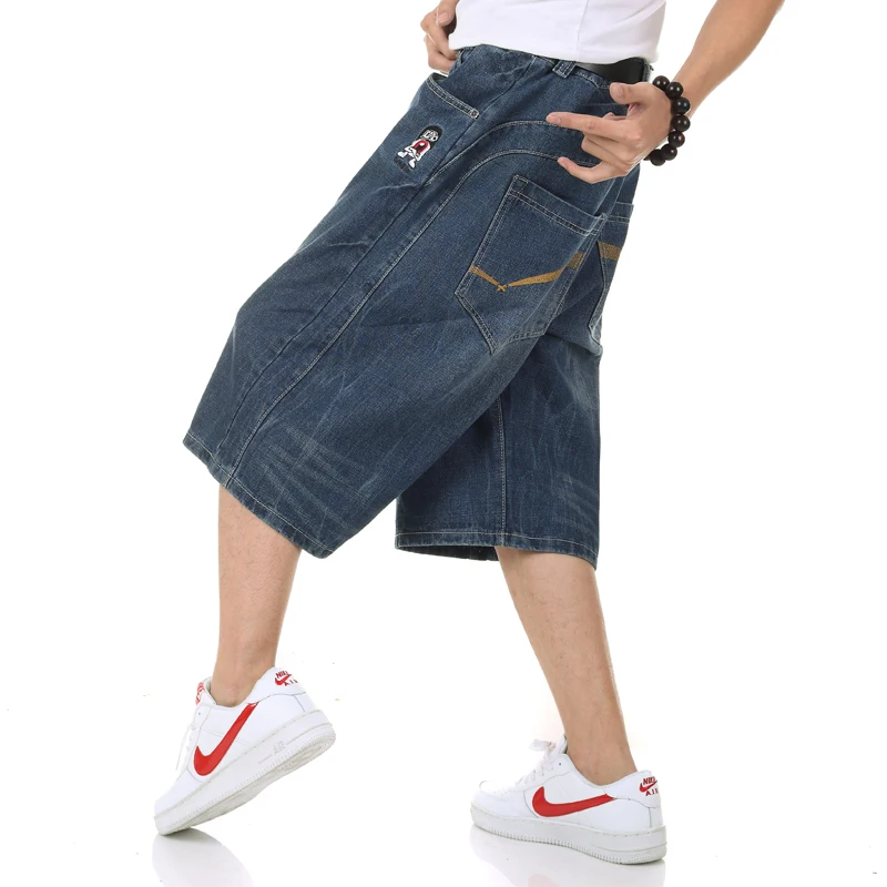 Poletne Moške Jeans Plus velikost 40 42 44 46 Mens Tele-Dolžina Hlače Jean hip hop Mens Hlače moške kratke Priložnostne črno modra Traper Hlače