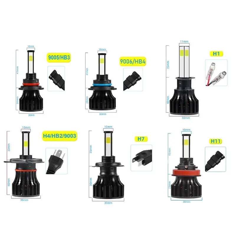 4 Straneh LED Smerniki Žarnice Visoko ali Nizko Žarka Žarnice Luči za Meglo svetlobni pramen Conversion Kit 6500K Bela 9005/9006/H1/H7/H11