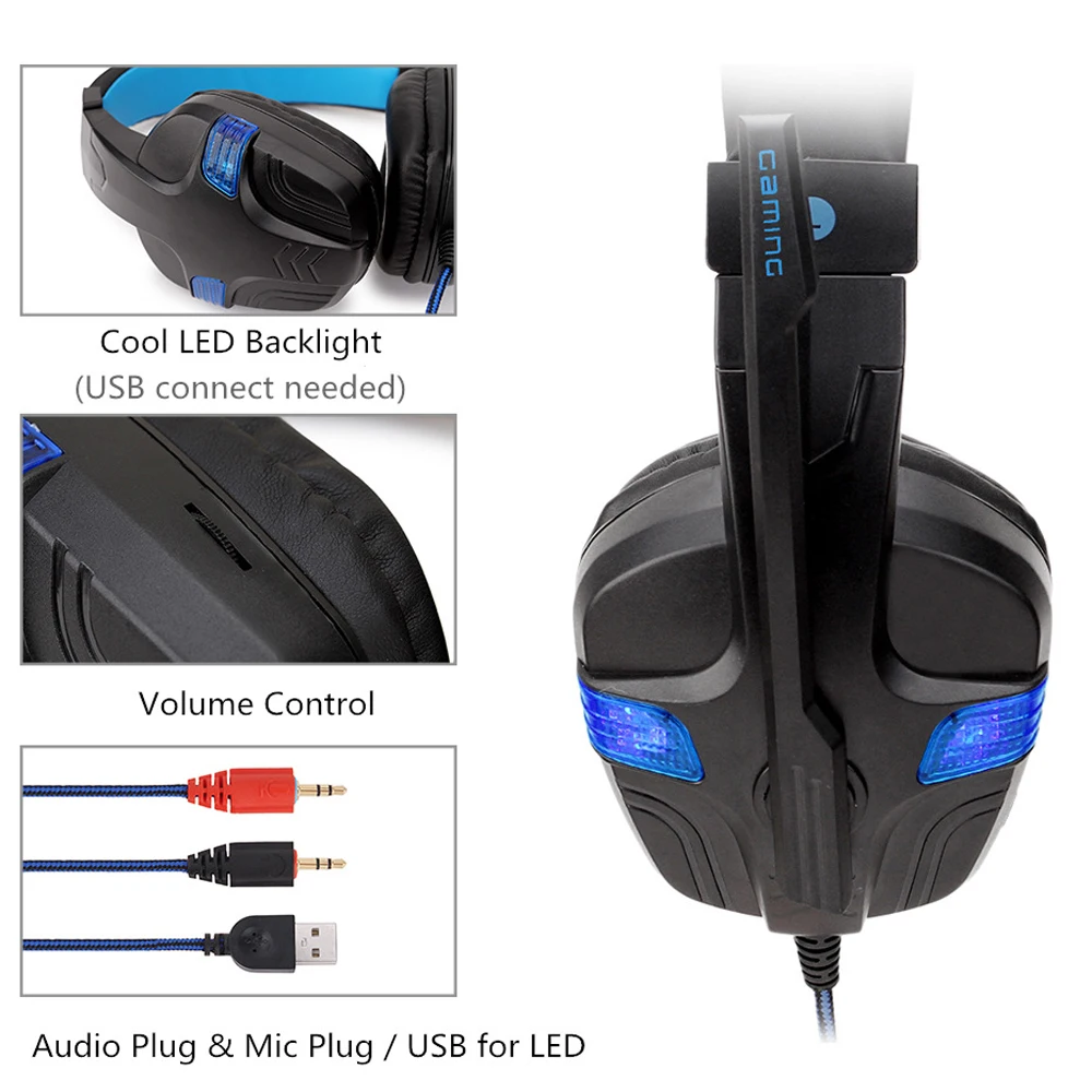 SY860MV Gaming Slušalke 3.5 mm Žično Nad Uho Slušalke Hrupa Preklic Slušalke z Mikrofonom za Namizni RAČUNALNIK Računalnik LED Slušalke
