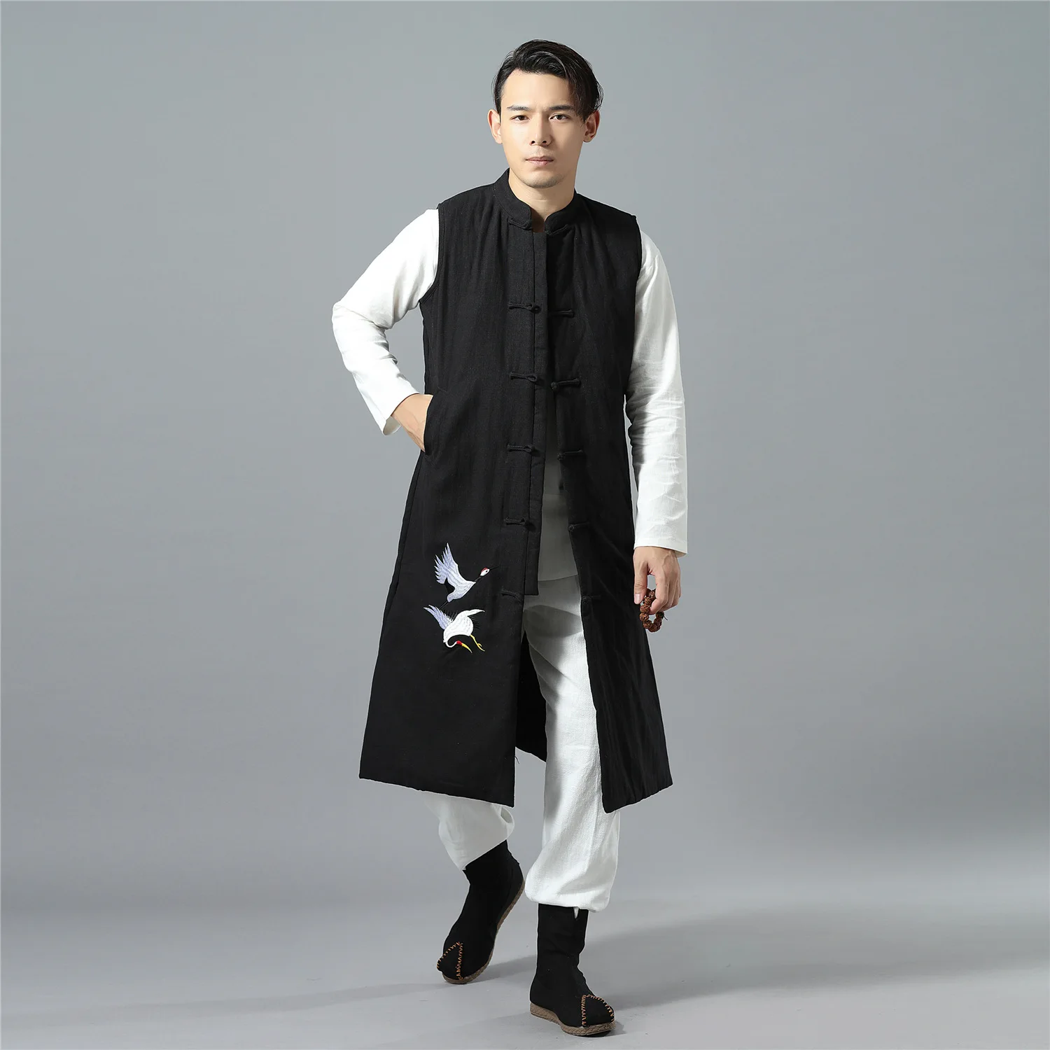 2019 winter oblačenja New Style Moški Zadebelitev Telovnik Kitajski Slog oblačila za Moške Dolgo Slog Bombaž-oblazinjena Oblačila Teža 1 kg D175