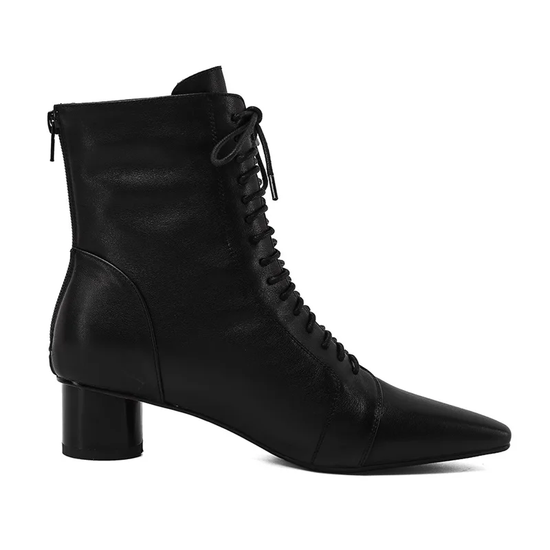 Nova moda križ atid punk stil gleženj čevlji z visokimi petami pravega usnja ženska platforma čevlji gothic seksi model čevlji prefekta