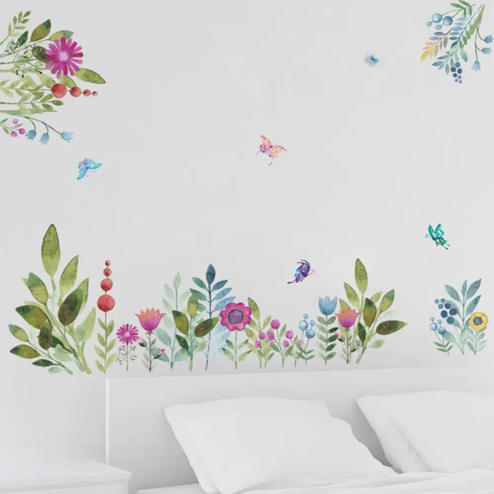 Barvita Pomladni Cvet, stenske nalepke TV Ozadju Kavč dekoracijo, ki Plujejo pod Ptice Metulj vinilna 3d Poročni Vrt Dekor