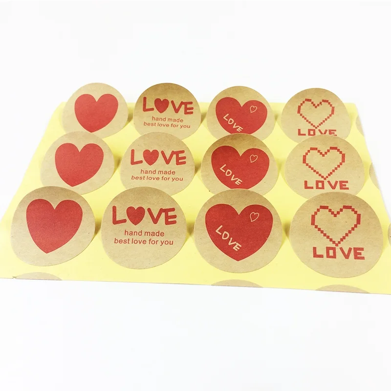 120 Kos/veliko Letnik Rdeče Srce Ljubezni Krog Kraft Papir za Nalepke Za Ročno izdelanih Izdelkov Darilo Zapiranje Pakiranje Oznaka