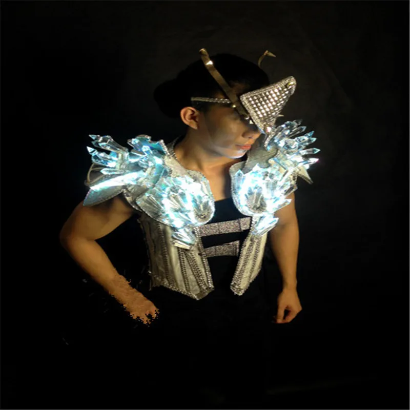 WX42 Moških ballroom ples led luči kostume fazi kažejo nosi ramenski svetlobna barvita obleko, obleko krpo dj čelada robot, ki bo ustrezala
