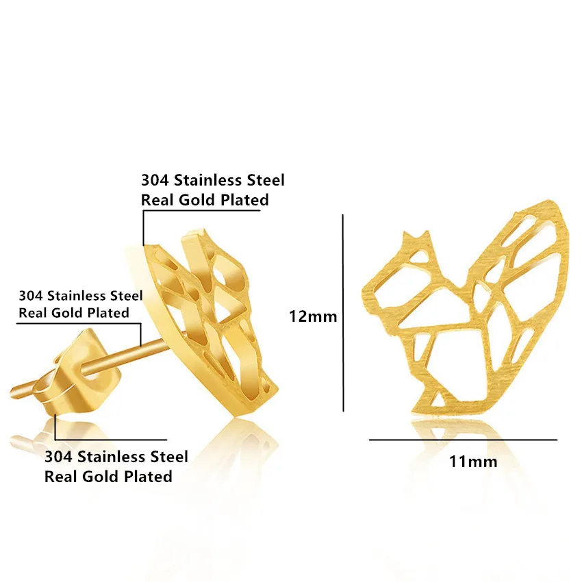 V Pritegnili 10pair Zlato Origami Veverica Stud Modni Uhani iz Nerjavečega Jekla Živali Pendientes Femme Bijoux BFF Darilo