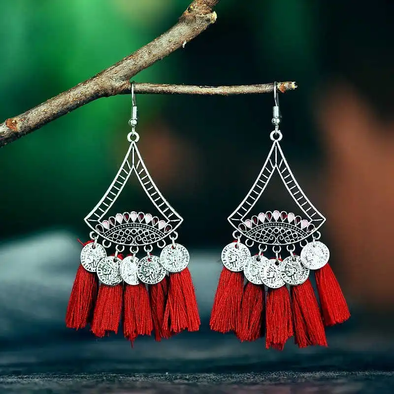 Vintage etnične boho dolgo tassel visijo spusti uhani za ženske modni visi indijski nakit darilo Dodatki za okras