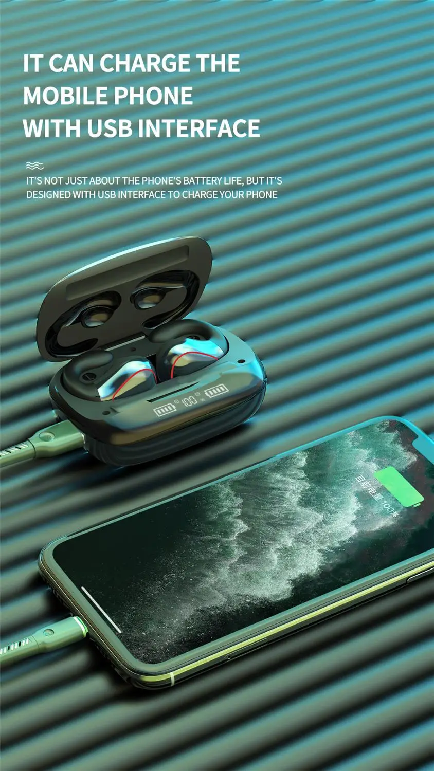 Brezžične Slušalke 2000mAh Polnjenje Box Šport Slušalke TWS Bluetooth Slušalke Kostne Prevodnosti s Mikrofon Stereo Slušalka