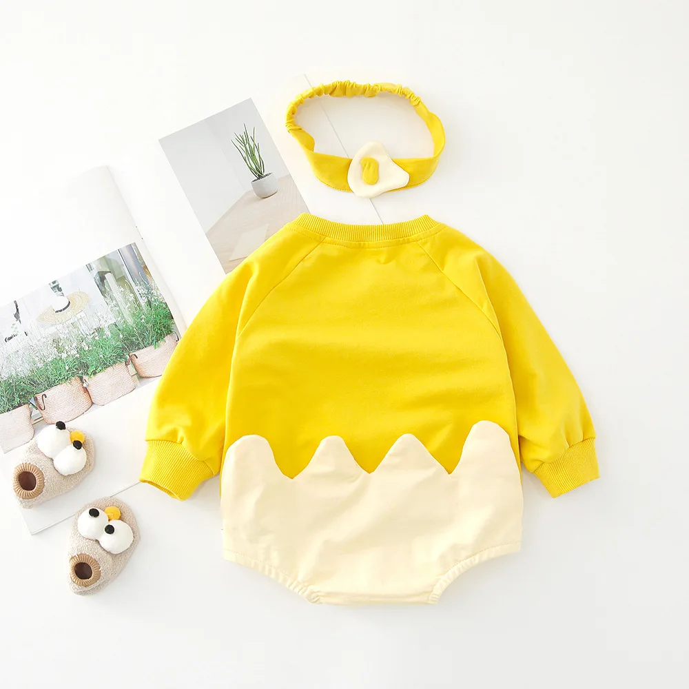 WLG Baby dekle, igralne obleke malčka jeseni risanka jajce rumena romper novorojenčka športna oblačila