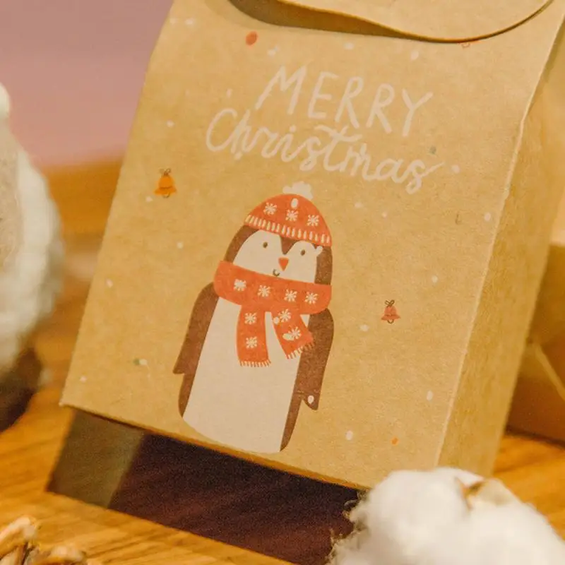 Vroče Prodaje Božično Darilo Vrečko Elk Santa Claus Snežaka Pingvin Retro Kraft Papir, Kraft Papir Tote Vrečko Cartoon Živali Tote Za Božično Darilo