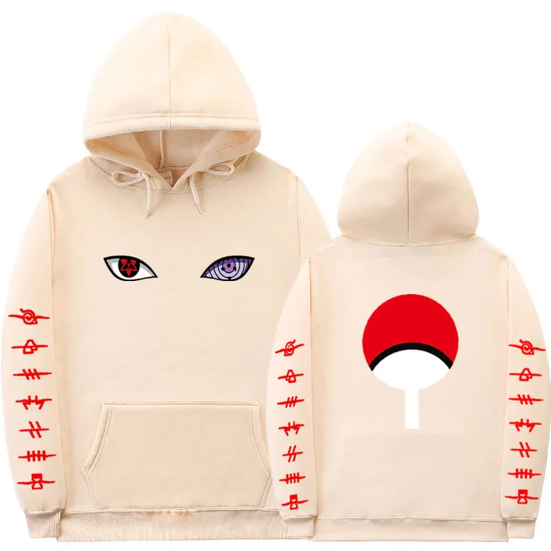 Japonski ulične Harajuku Hoodies Naruto Uchiha Uzumaki Oči Tiskanje Puloverju Majica Hip Hop Ulične Črn pulover s kapuco
