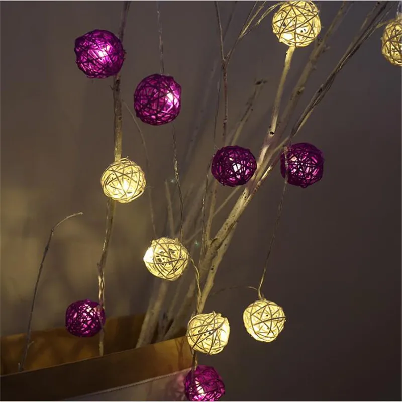 5M 28 Bela Vijolična Rattan Žogo LED Niz Vila Lučka Božič svate, Dekoracijo Guirlande Lumineuse Exterieur Guirlande