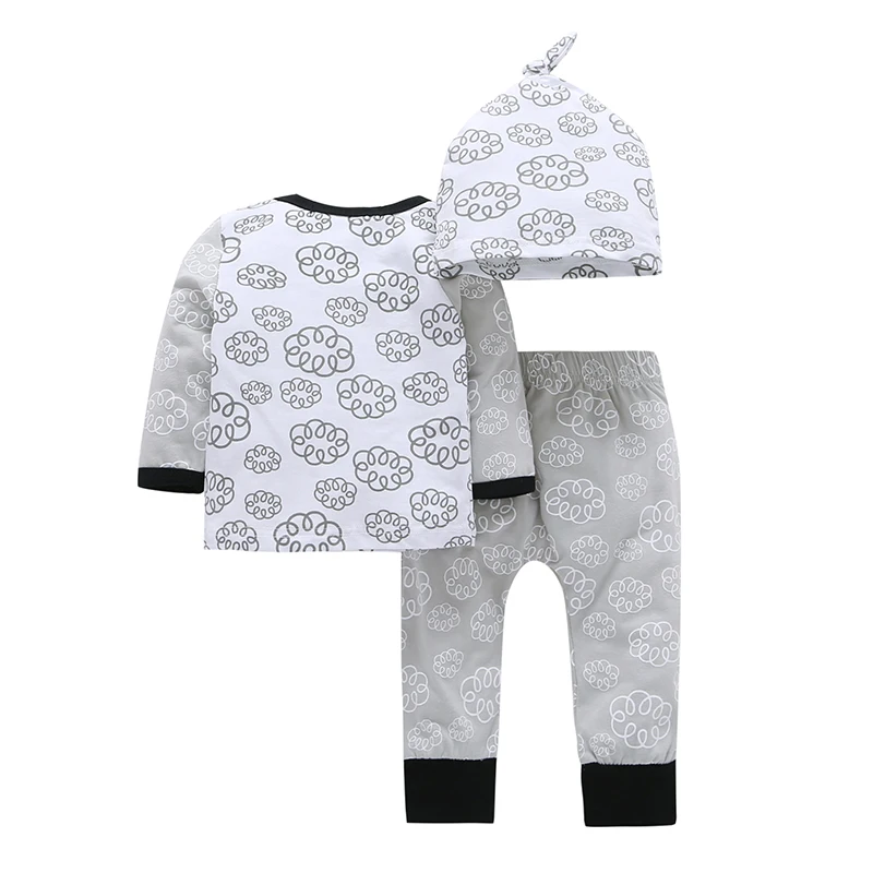 Newborn Baby Girl Obleke 3pcs Bombaž Udobno Dolg Rokav Tiskanja Vrhovi+hlače+lok Pokrivalo Jeseni, Pozimi Dojenček Fant Obleke 6-18 M