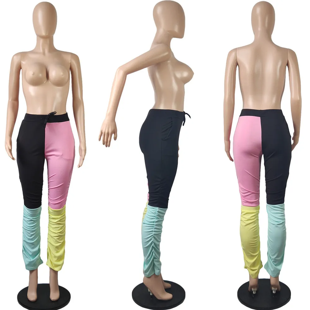 Barvni Blokiranje Mozaik Naguban Šport Hlače Ženske Zložene Sweatpants Slim Tekač Na Dolge Hlače Lady Hlače Za Fitnes Dna
