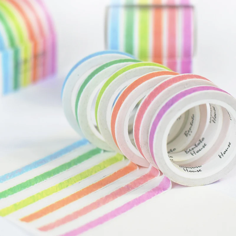 6 kos/paket Rainbow Barva Črte, Črte, Pike Papir Washi Trakovi, Lepilni Trakovi DIY Scrapbooking Nalepke Nalepke Maskiranje Trakovi