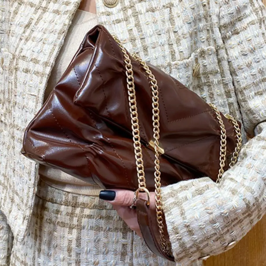 Naguban Kvadratnih Velike Pazduho vrečko 2021 Moda New Visoke Kakovosti PU Usnja Ženske Oblikovalec Torbici Verige Ramenski Messenger Bag