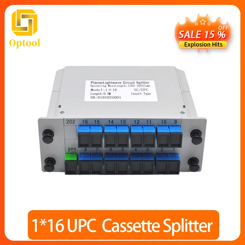 1*16 SC/UPC svjetlovodni Splitter 1x16 Optični PLC Splitter Kaseta Polje Sim Vstavljanje Tip Optičnega FTTH SC Splitter