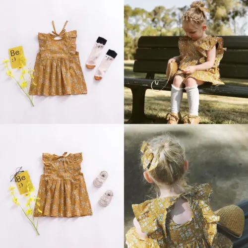 Poletje Tiskanja Priložnostne Malčka Otroci Baby Cvet Dekle Obleko Bat Rokav Cvetlični Obleke Jumpsuit Obleke Oblačila