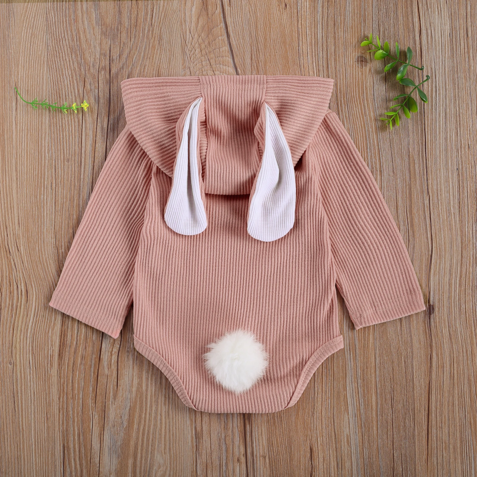Newborn Baby Dekleta Fantje Romper Trdno Nosi Uho Long Sleeve Hooded Gumb Lep Jumpsuits 0-18 M