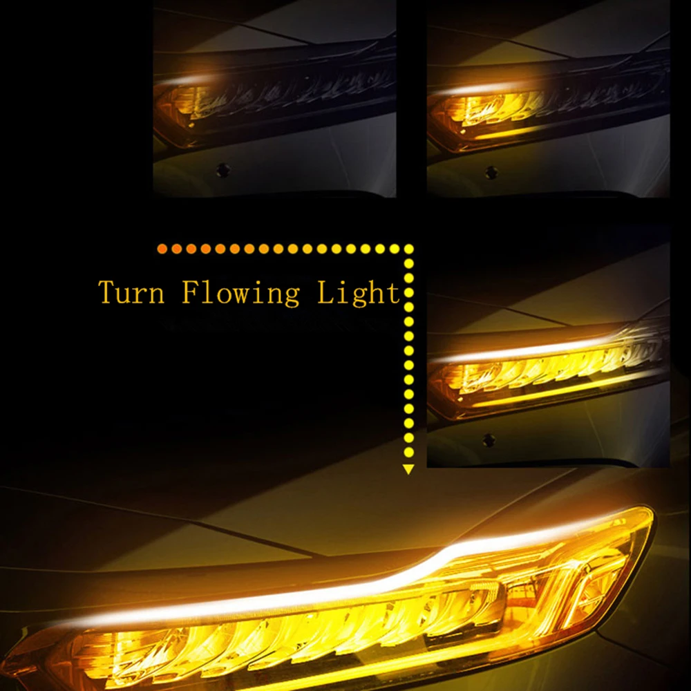 2x 60 cm Slim Amber teče Turn Luči, Avto Trak Svetlobe Za Univerzalni Avtomobilski Žarometi Prilagodljivi LED DRL Lučka Multi-color Opcijo