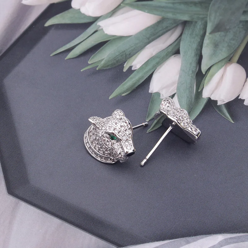 Majhen Diamant leopard Uhan Ženske Oblikovalec Razkošje Vintage Uhani Stud Stranko Poroko Čar Nakit