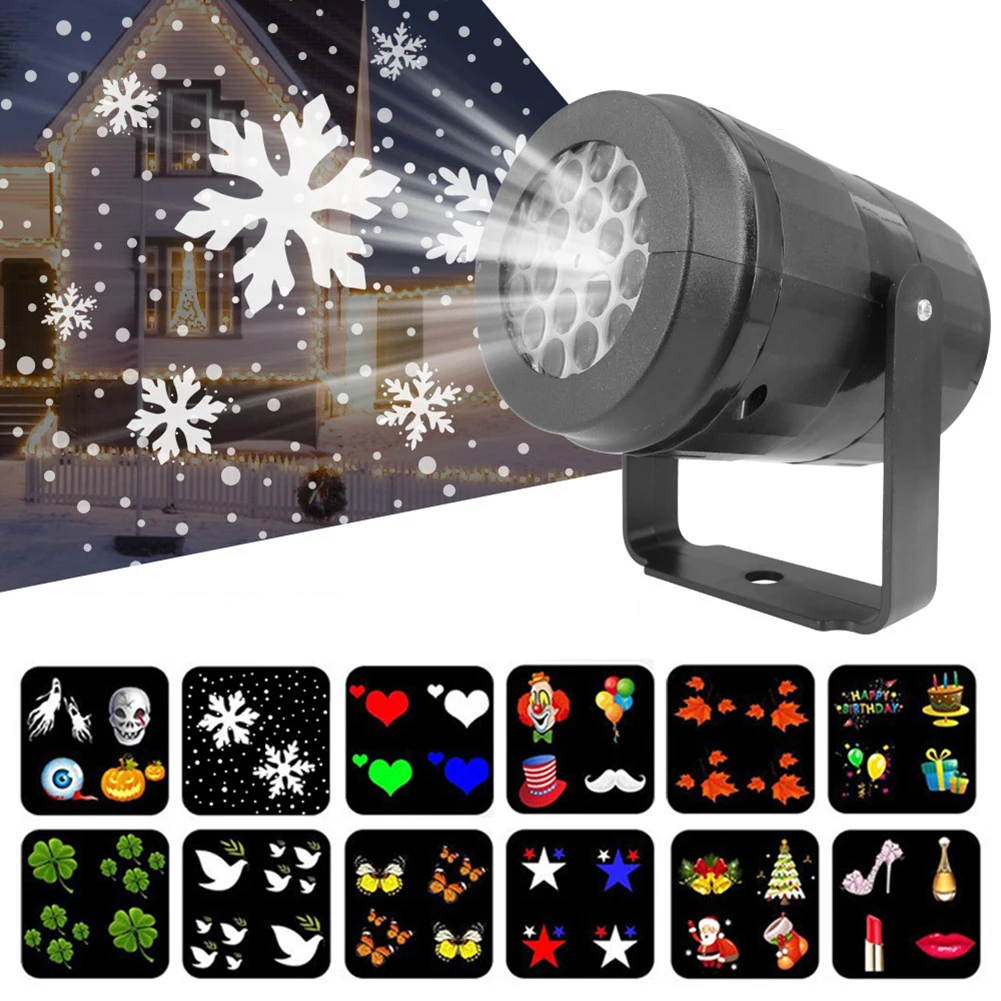 LED Snežinka 12 Vzorec Svetlobe Laserski Projektor Lučka za Premikanje Sneg Božič Obračanje Projekcija Travnik Luč za Festival Stranka Dekor