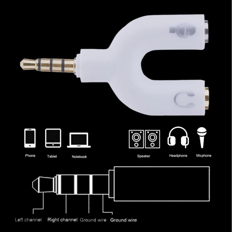 U Tip Ac Dvojno 3,5 MM izhod za Slušalke Priključite Avdio Kabli Razdelilniki Mikrofon 2 v 1 Vrtljiv Priključek za Pametni telefon, MP4, MP3 Predvajalnik