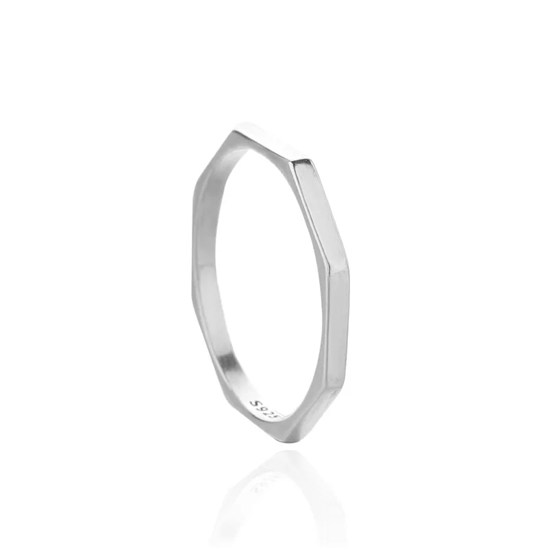 Sodrov S925 sterling srebro poligon obroč ženski stil, trend študent geometrijske umetnosti prstan Velikost HK 12 15