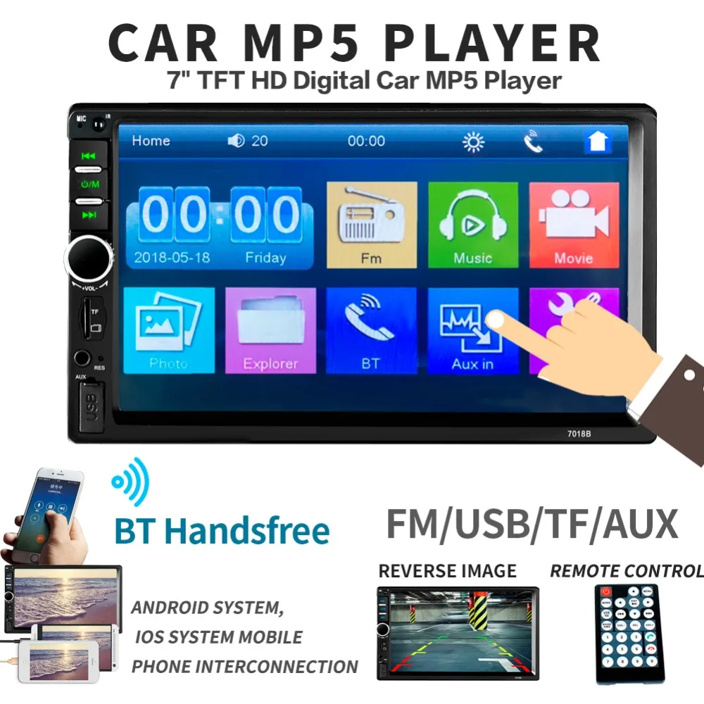 Radio Avto Mp5 Predvajalnik Autoradio Prostoročno opremo Bluetooth, 2 Din Dotik Audio Stereo Podporo Obratno sliko Mirrorlink 7018b