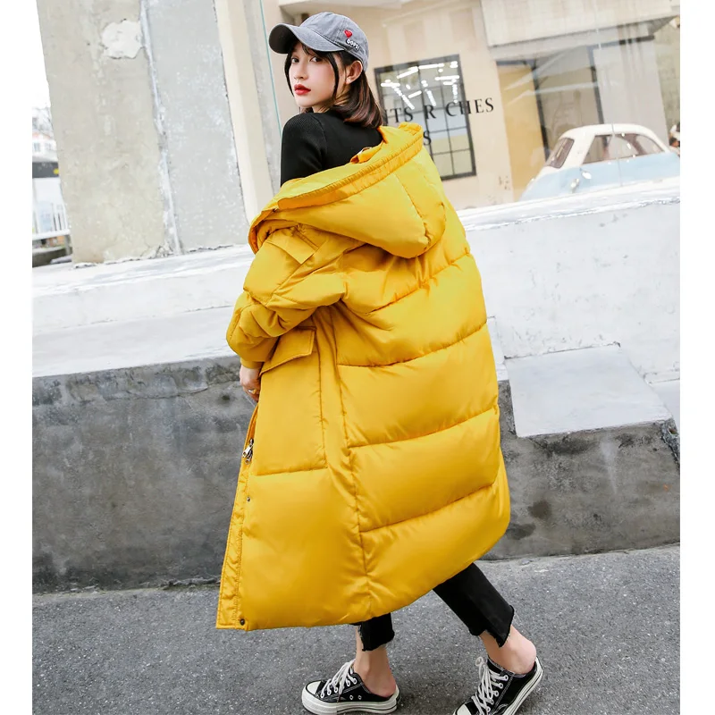 2019 Visoke kakovosti, dolge navzdol bombaž, oblazinjeni ženske zimske velikosti hooded suknjič bombaž zgosti velik žep bombaža ženski plašč