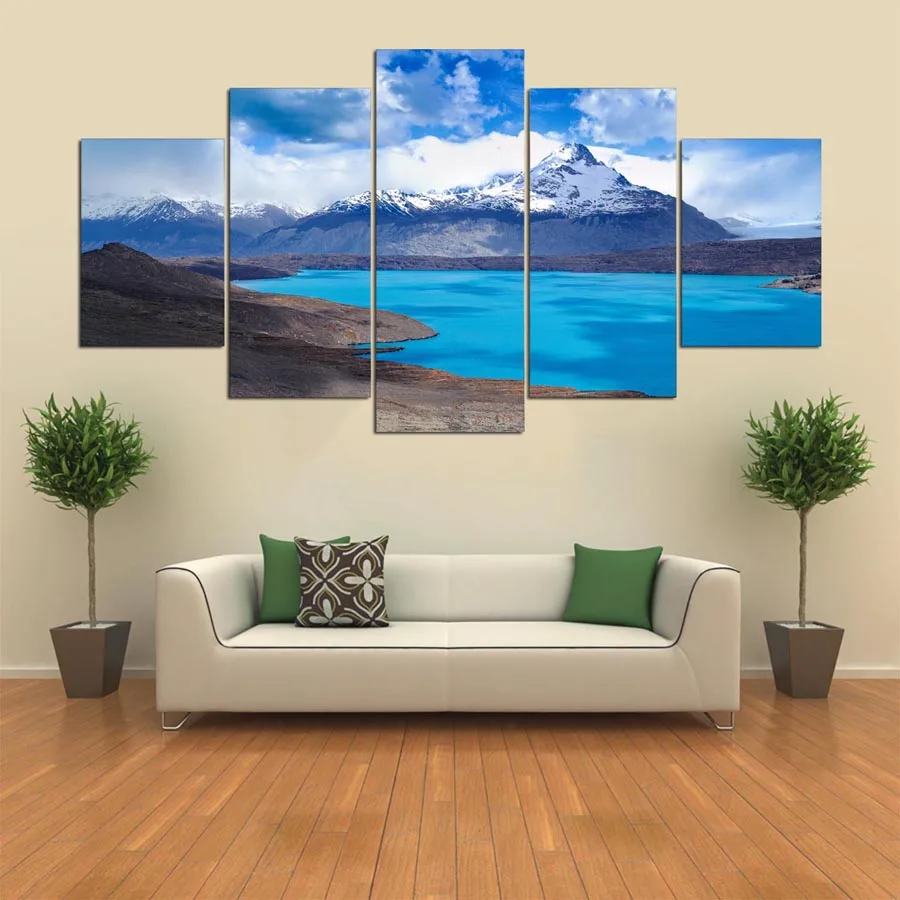 5 Plošče Lepote Gora in Rek Natisnjeni Platno Slikarstvo Modre Krajine Wall Art Slik, Dnevna Soba Dekorativni Plakat