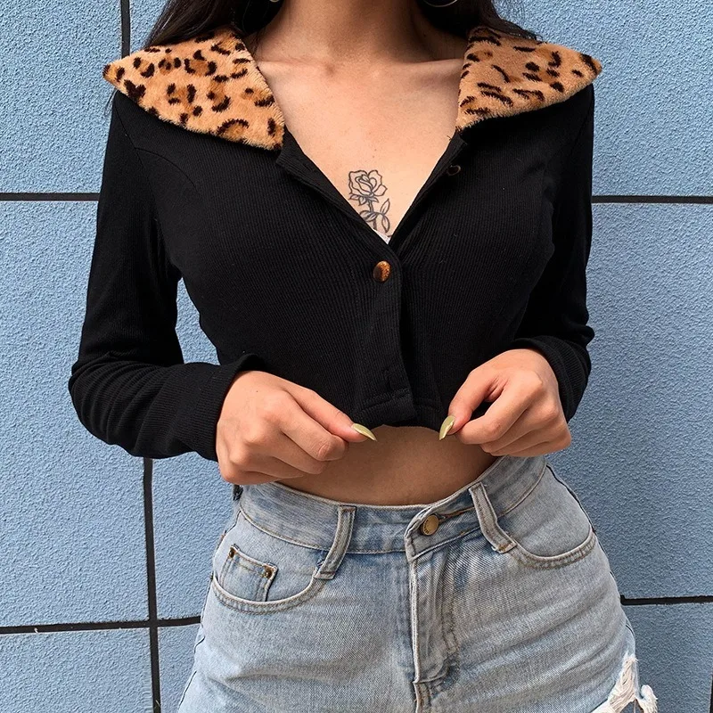 2020 jeseni nova majica s kratkimi rokavi ženske Evropski in Ameriški vroče leopard slog tiskanja river slim kratki, dolgi rokavi jakno za ženske
