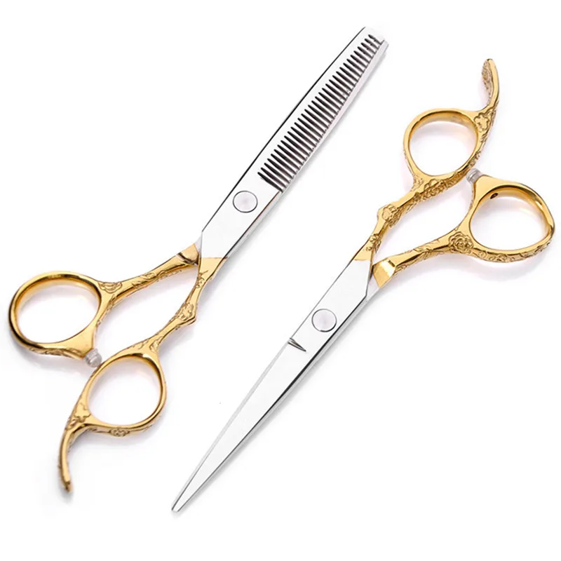 Strokovno japonska 440 jekla 6 inch zlato slive rezani las škarje set za rezanje barber frizuro redčenje frizerske škarje, škarje za