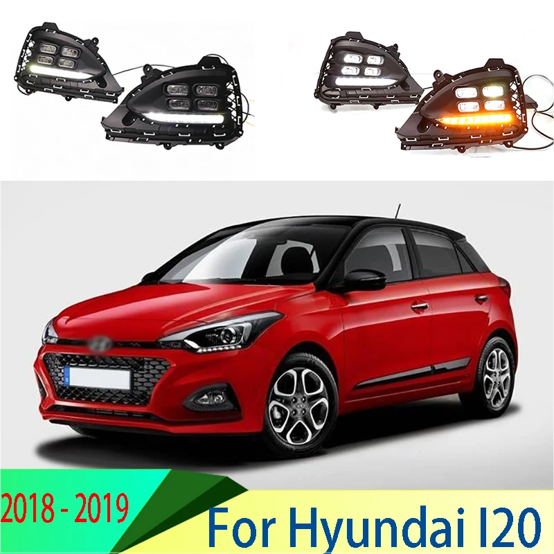 2 barvni LED Dnevne Vozne Luči Za Hyundai I20 2018 - 2019 DRL Meglo svetilko z Rumeno Obrnite Signalna luč 2pcs
