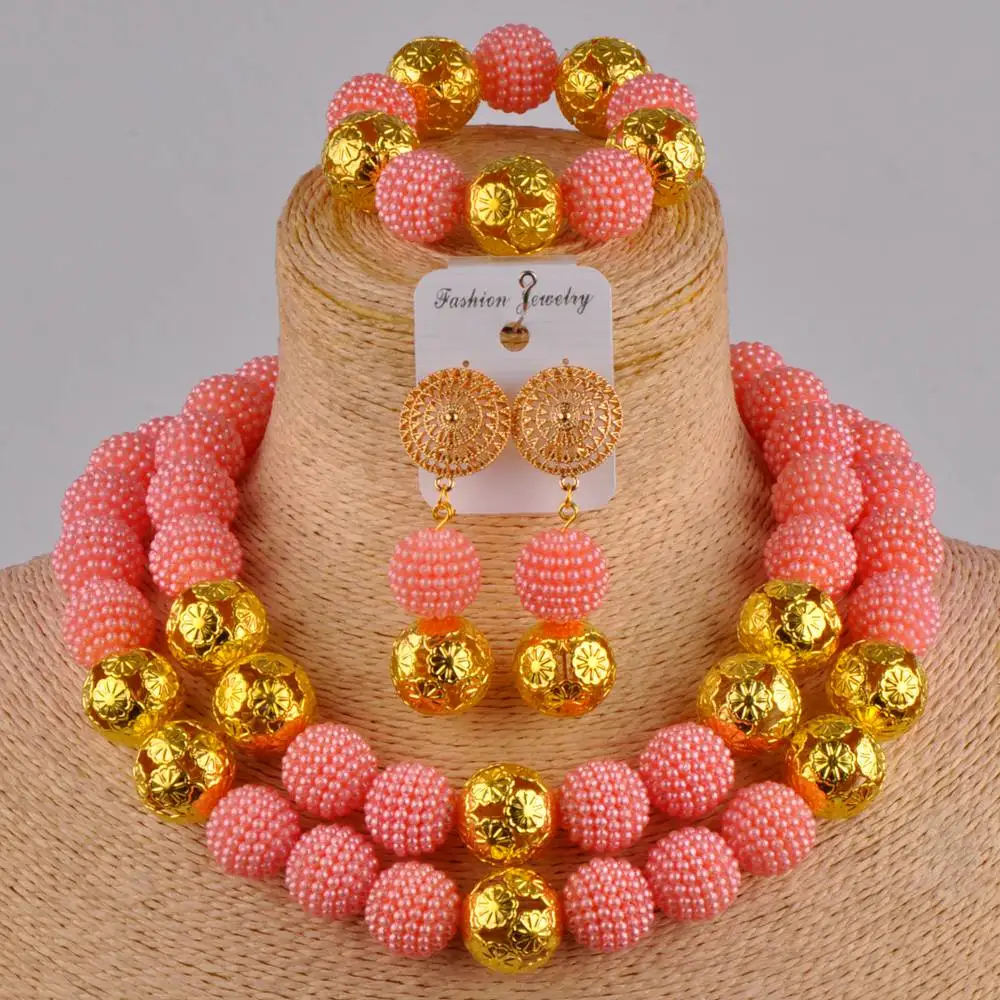 Oranžna simulirani biser nakit set nigerijski kroglice ogrlica kostum afriški nakit set za ženske FZZ20