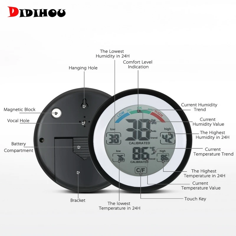 Multifunkcijski LCD-Digitalni Termometer, Higrometer C/F Krog Brezžični Merilnik Vlažnosti Vremenske Postaje Merilnik Temperature v Zaprtih prostorih