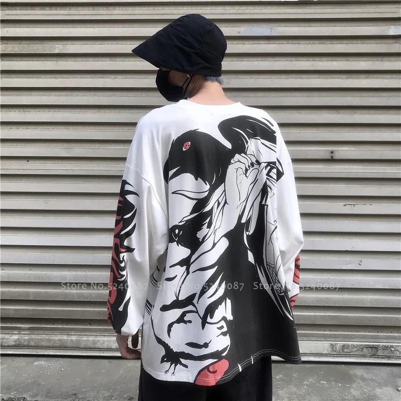 Japonski Slog Anime Cosplay Kostume, Ženske, Moški, Pari Oversize T-shirt Uchiha Sasuke Tee Vrhovi Risanka Print Majica