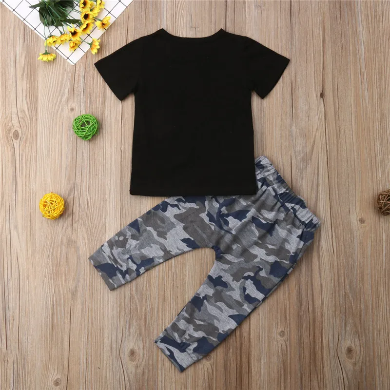 Moda Poletje Novorojenega Dojenčka MAMA Baby Boy Malčka T-shirt Vrhovi+Camo Dolge Hlače Obleko, ki je najnovejši Bombaž Otrok Oblačila Sklop 1-6T