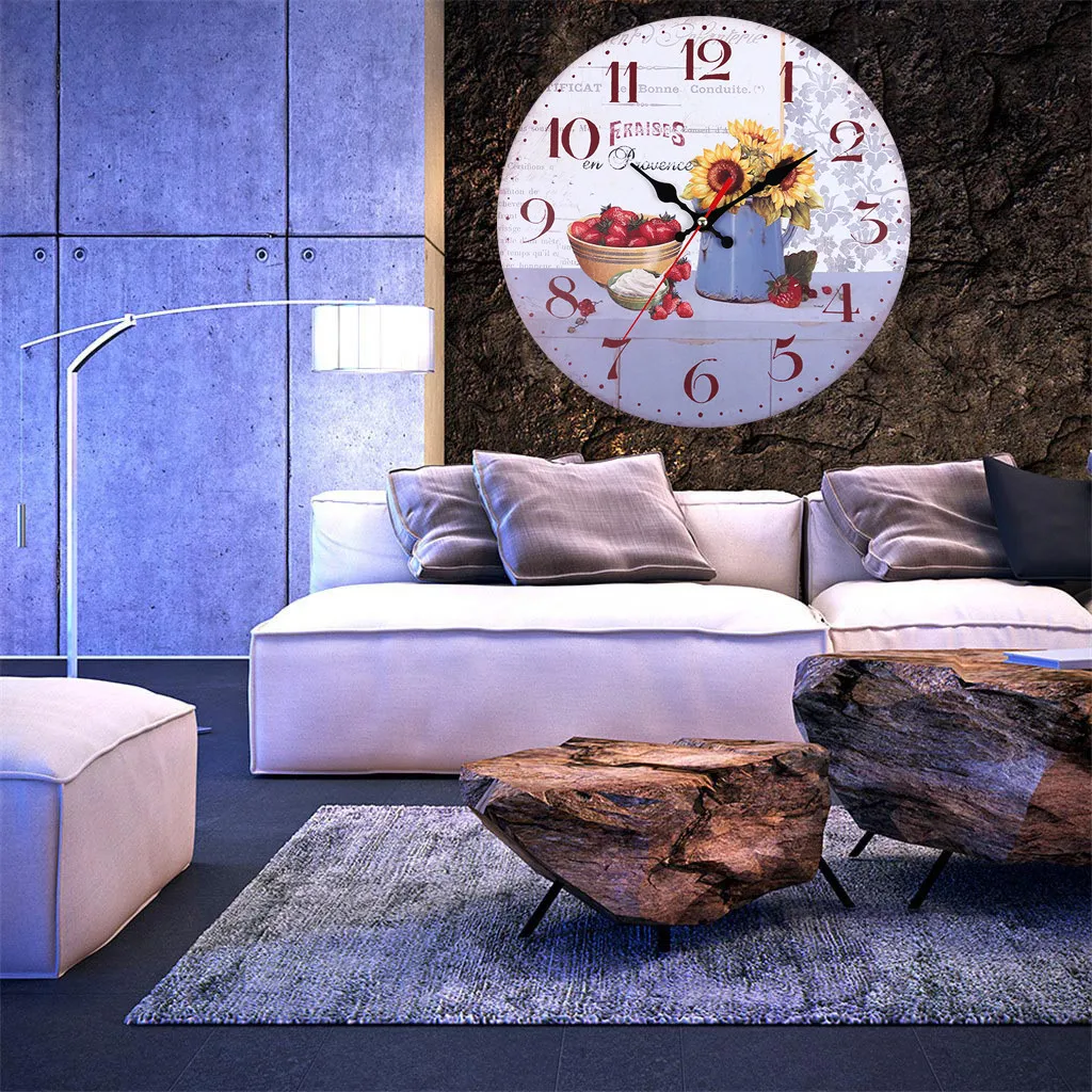 Stenske ure kuhinja baterije delovanje velike, lahko berljive Evropske retro pastorala veter sončnično leseni slog stenske ure L0513