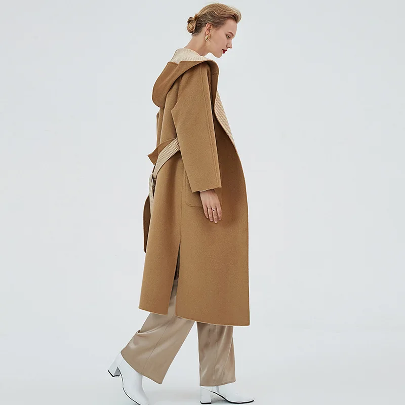 ženski zimski plašči kave dogtooth Double-sided (obojestransko), volna, kašmir outwear 2019 jeseni plus velikost dame moda površniki dolgo