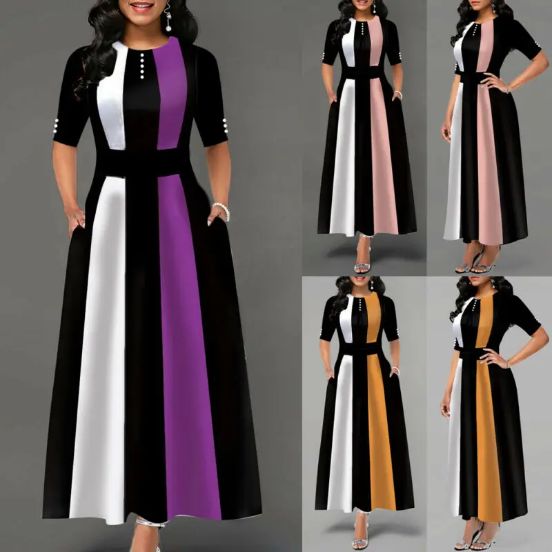 Plus Velikost Womens Vintage Swing Obleka Ženske Pol Rokav Stranka Drsalec Obleke 2019 modne dame gleženj dolžina obleko