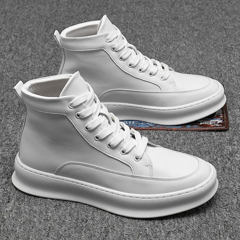 Znane blagovne znamke moški modni beli čevlji pravega usnja stanovanj čevlji pomlad jesen gleženj boot platformo botas masculinas chaussures