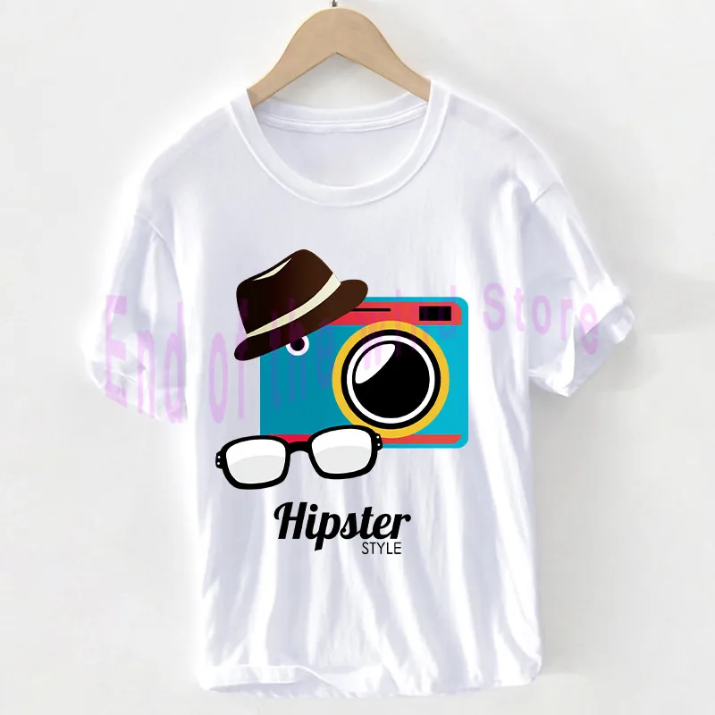 Vintage Fotoaparat t shirt Unisex Uživajte Cultrue T-shirt Hipster slogu Ljubezen Grafike Vrhovi Bombaž oblačila ženski/Moški Pluse Velikost