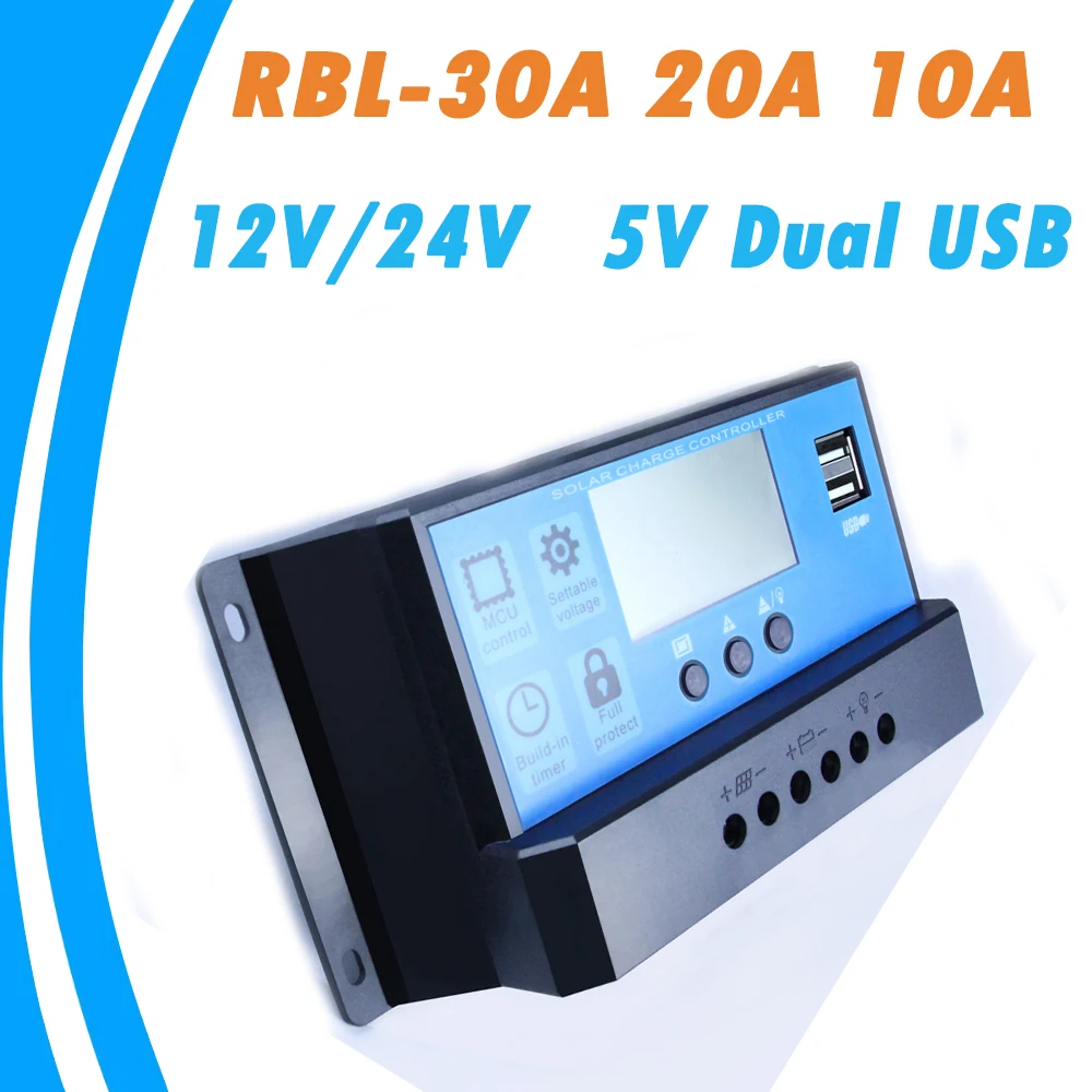 12V/24V 10A/20A/30A Auto Sončne celice, Baterije Krmilnik Z Dvojno USB Izhod , PWM LCD-Zaslon Sončni Kolektor Regulator
