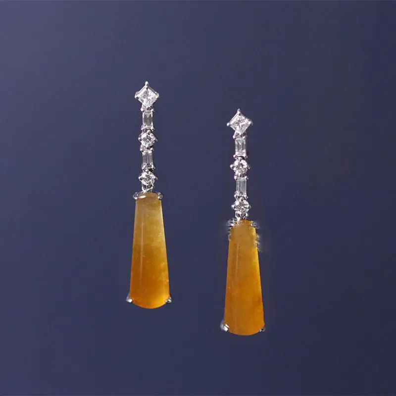 Novi originalni načrt izdelave medu rumena chalcedony steber uhani Kitajski retro geometrijske čar ženske blagovne znamke nakit