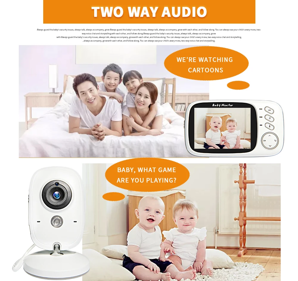 Novo VB603 Brezžični Video Barve Baby Monitor 3.2 Cm LCD 2 Način Avdio Govori Night Vision Nadzora Varnostne Kamere Varuška